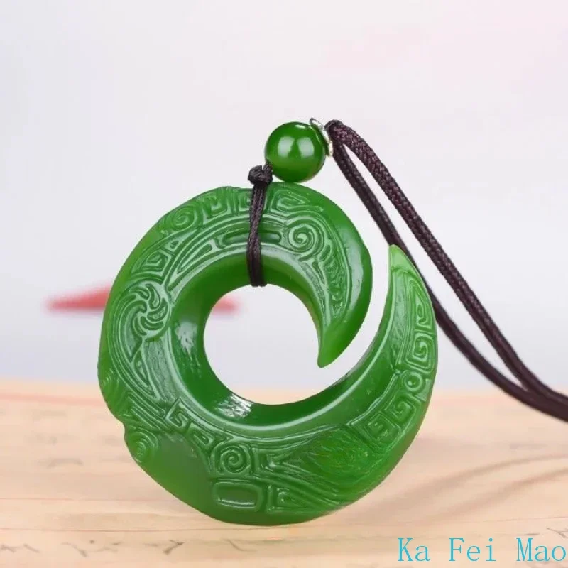 Green Jade Dragon Jade Pendant Fashion Runes Necklace Jewellery Chinese Hand-Carved Relax Healing Women Man Luck Gift Free Rope