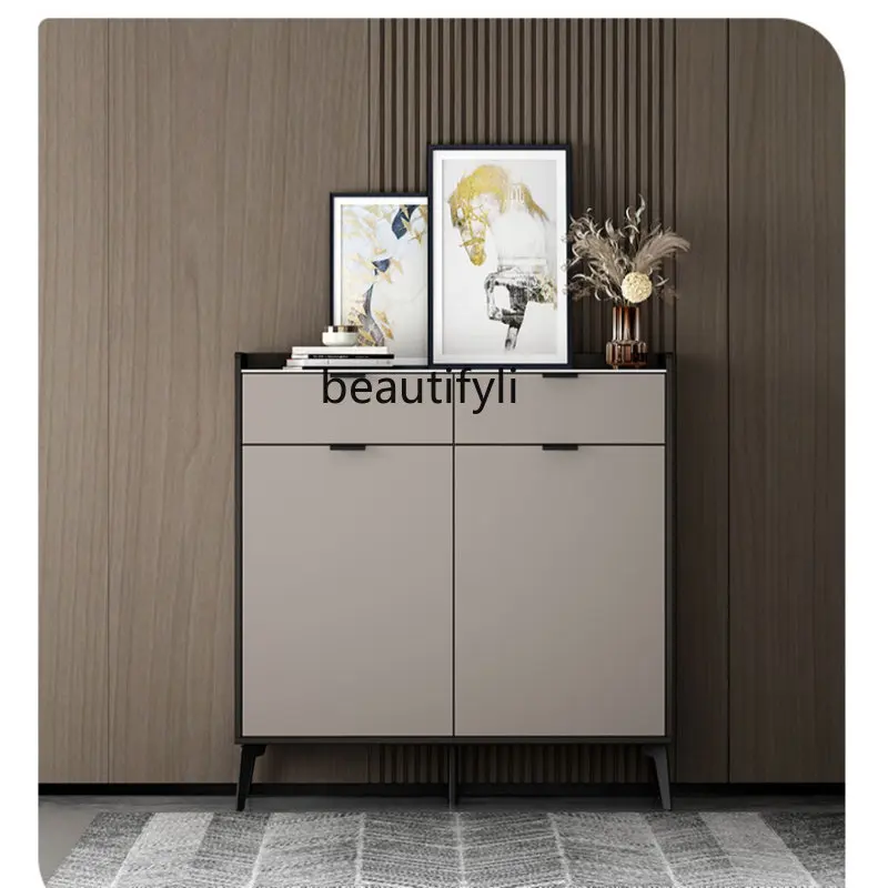 

Italian Stone Plate Shoe Cabinet Small Apartment Light Luxury Locker Modern Minimalist Entry Door Entrance Cabinet Integrated