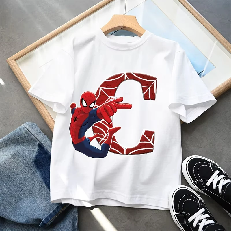 2026 New Children's Spider Man Cartoon Letter Printed T-shirt Cotton T-shirt Boys' Short Sleeved Top Children's Clothing 2