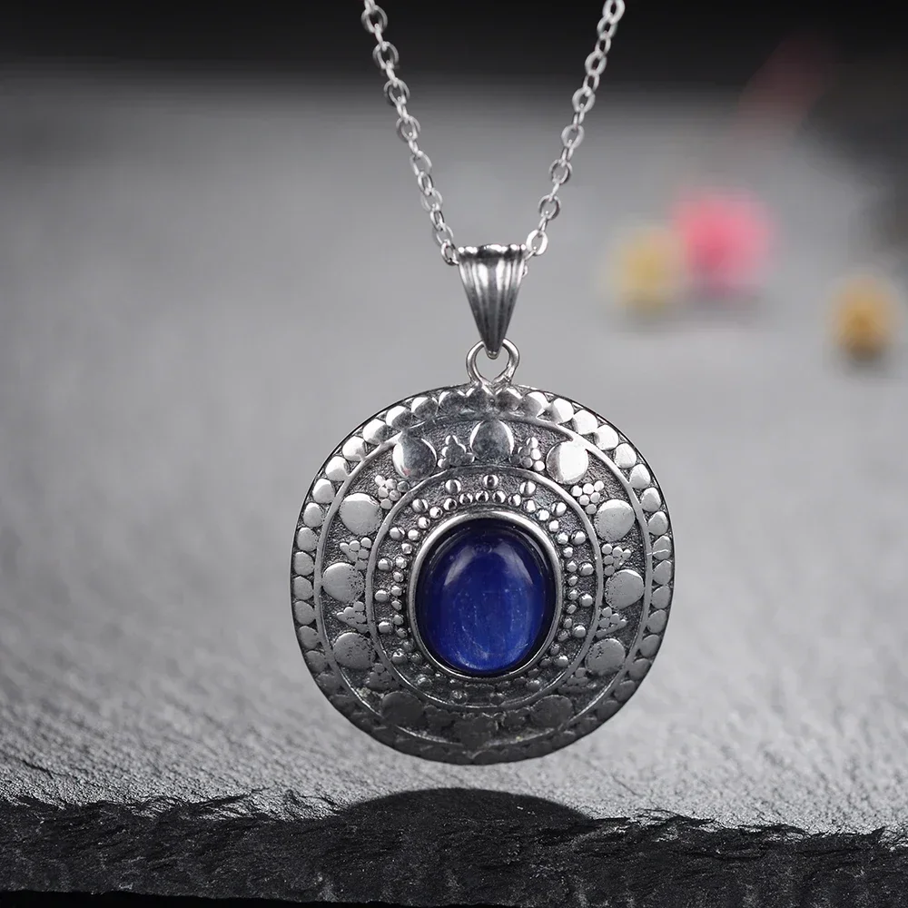 Pendant necklace silver necklace silver pendant 925 sterling silver oval blue crystal pendant necklace women's fashion necklace holiday gift style jewelry necklace