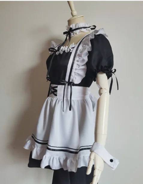 Black Cute Lolita Maid Costumes Girls Women Lovely Maid Cosplay Costume Animation Show Japanese Outfit Dress