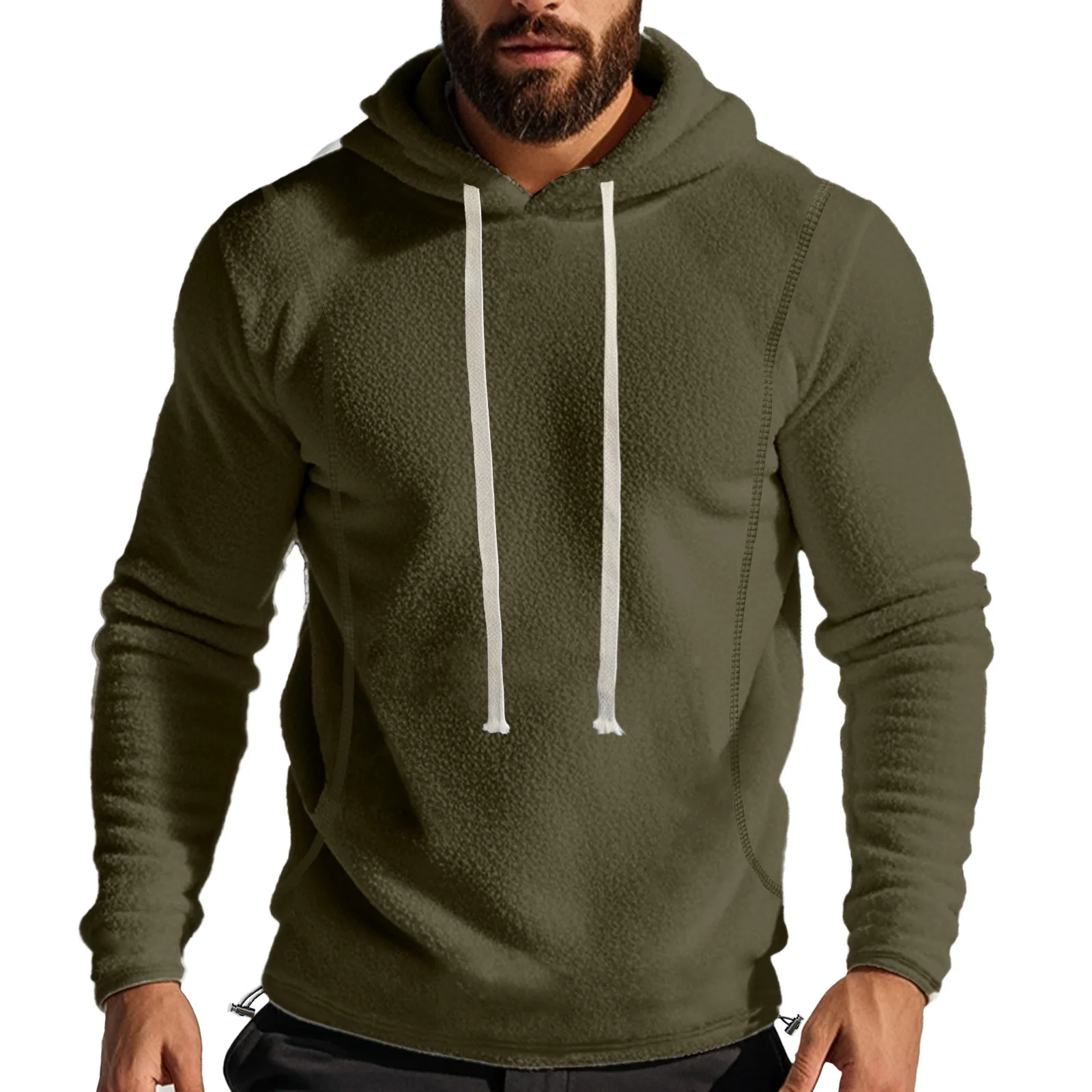 Army Green Hooded Sweatshirt Casual Autumn Winter