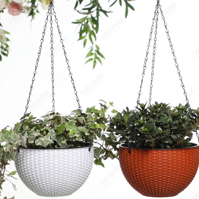 40cm Imitation Rattan Hanging Basket Flower Pot Chain With 3 Hooks Basin Hydroponic Plants Plant Grow Basin Home Garden Decor 2
