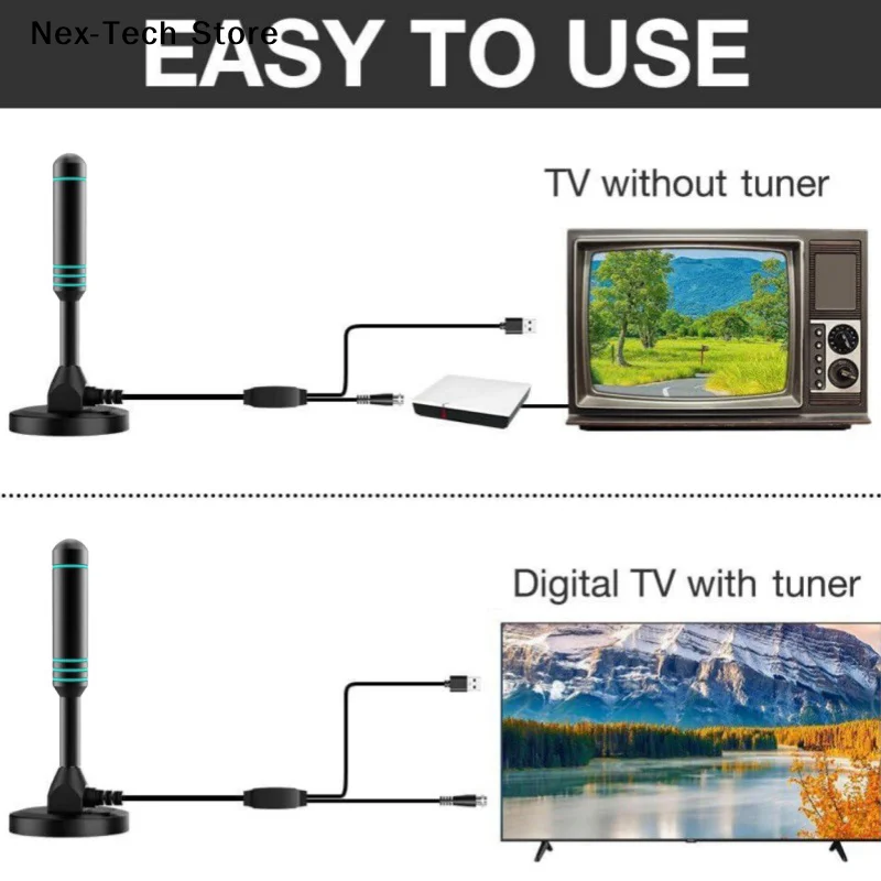 High-Performance Digital TV Antenna with Signal Amplifier and Magnetic Base