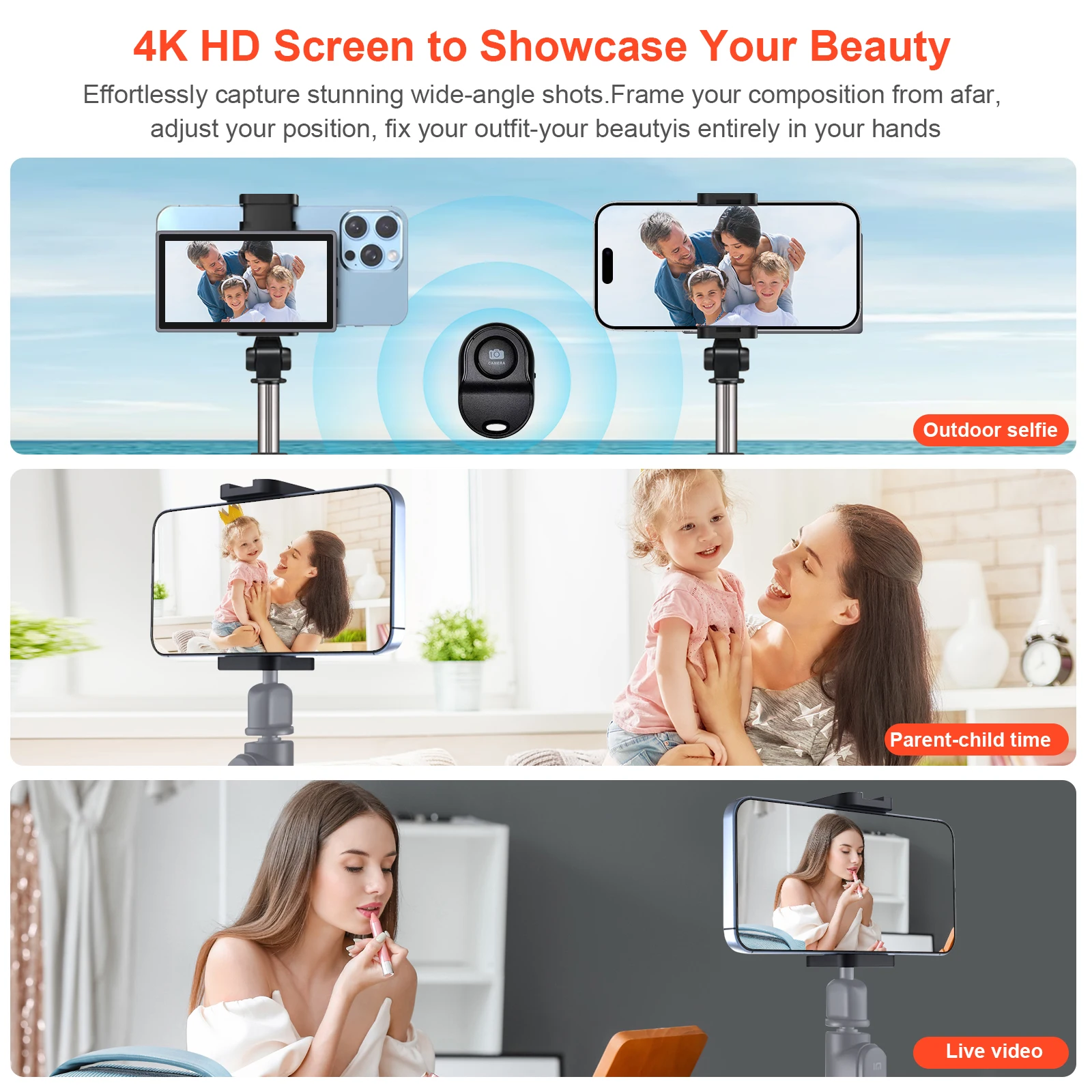 AHXJKA Smartphone Rear Camera For Selfie Vlog Live Stream For Android Iphone Monitor Screen Video Recording Magnetic Selfie