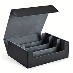 Deluxe PU Leather Trading Card Storage Box with Magnetic Closure (Holds 1800+ Cards) (Black - gray)