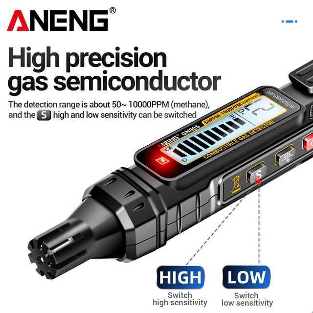 ANENG GN805 Combustible Gas Detector Gas Analyzer Gas Leakage Meter 50~10000PPM Sound Alarm Environmental Multiple Detectable 2
