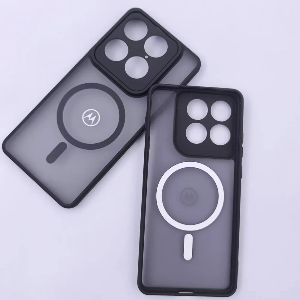 Matte Clear Magnetic Black Phone Case with Wireless Charging Capability