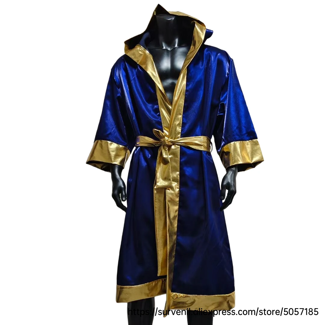 Boxing Robes Men Women Fighter Belted Hooded Kickboxing Boxing Gowns Cloak Blue Black Red Martial Arts Muay Thai Workout Clothes