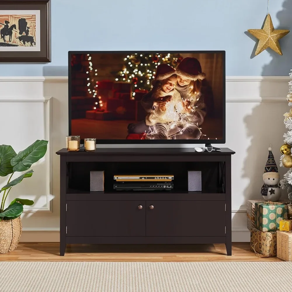 Wooden TV Stand for TVs Up to 50 inch,Media Entertainment Center Table,TV Cabinet Table with Storage Open Shelf&2 Doors Espresso