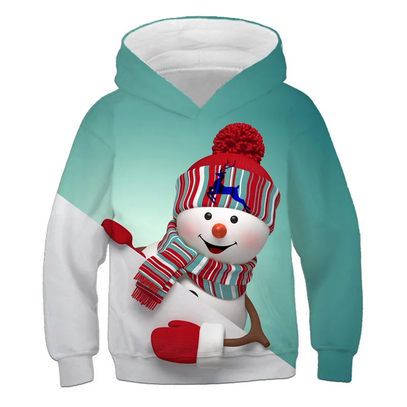 thumbnail image 1 of Sudadera con capucha con estampado de Papá Noel y árbol de Navidad de dibujos animados para niños, divertida, para primavera y otoño, informal, de manga larga, 1 of 5