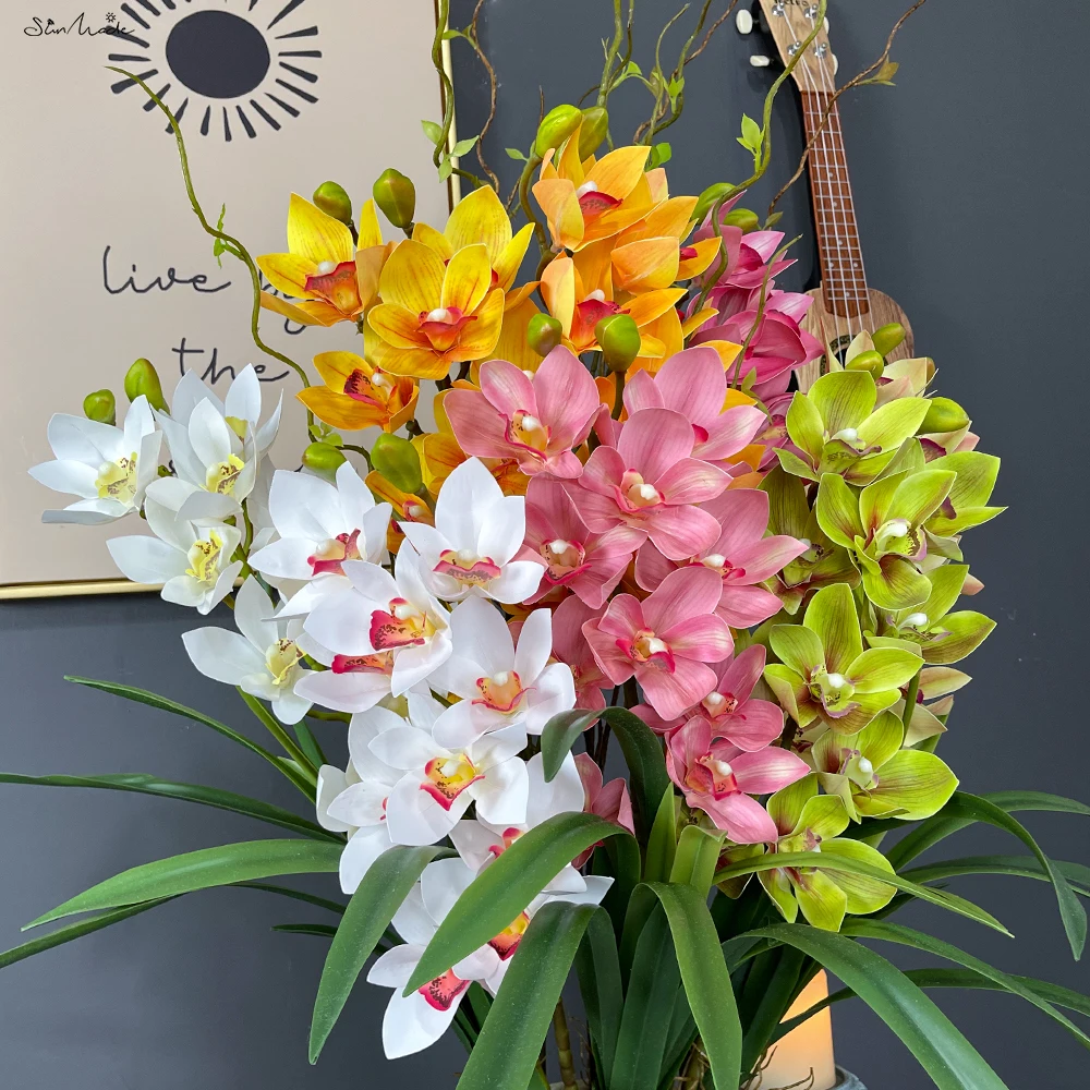 Sunmade Delicato Cymbidium Branch Real Touch Fiori Artificiali Orchidee Bianche Home Hotel Decoration Flores Artificiais Wedding