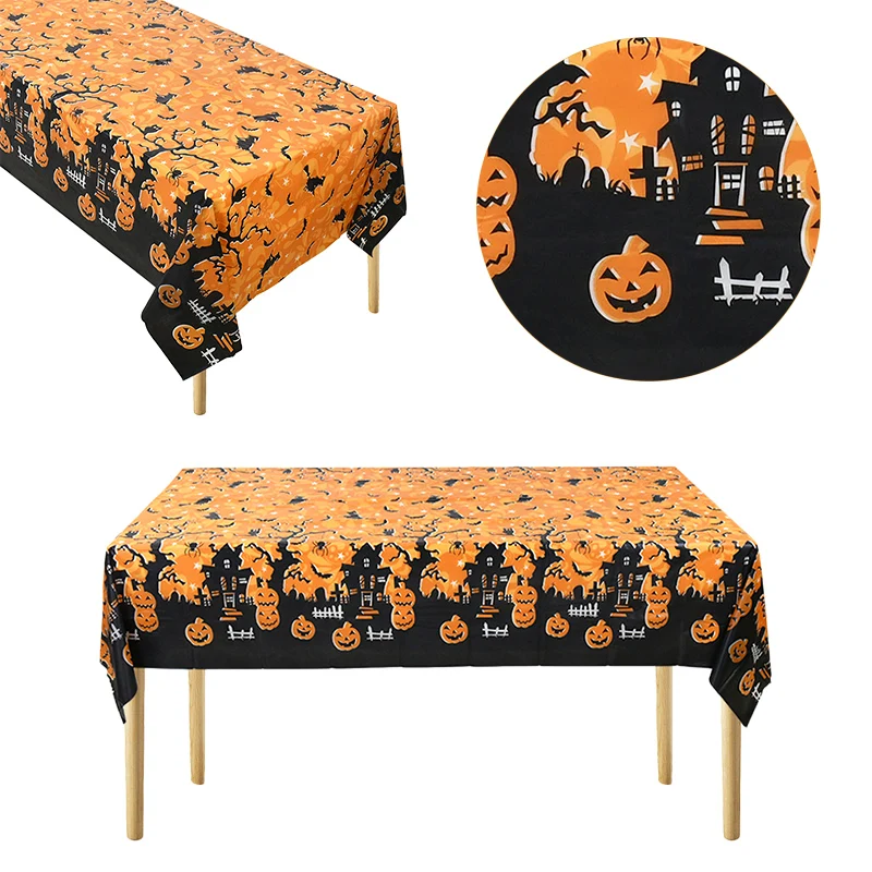 Halloween Decorations Tablecloth Witch Bat Pumpkin Night Cat Print
