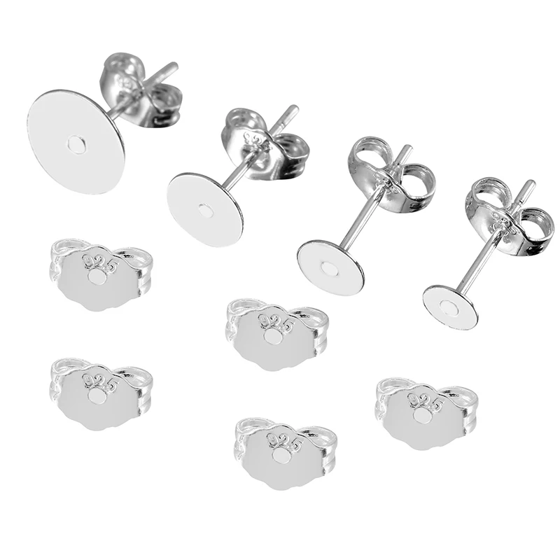 20pcs 925 Sterling Silver Plated Earring Stud Bases – 4/5/6/8mm Cabochon Settings 5