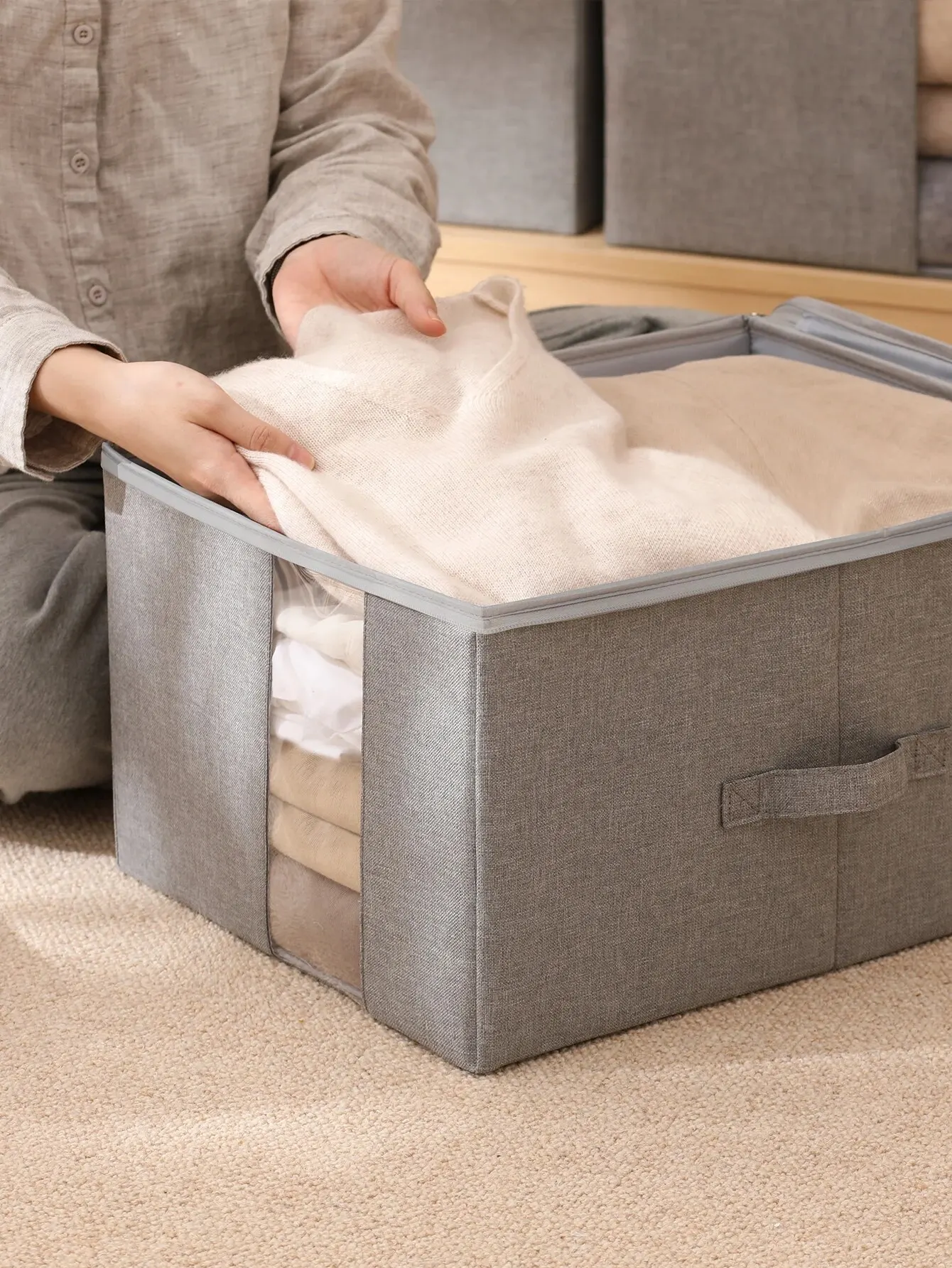 Tianzong Closet Comforters Zipper Storage Box Wardrobe Clothes Organizers with Lid Fabric Cube Home Wardrobe Folding 3