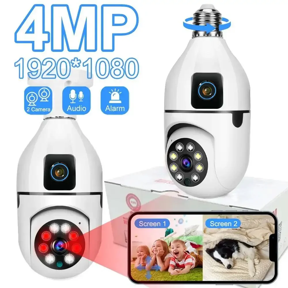 

4MP Bulb Wireless Wifi Camera Indoor Dual Lens Light IP Camera 2 Way Audio Auto Tracking AI Humanoid Detection PTZ Security Cam