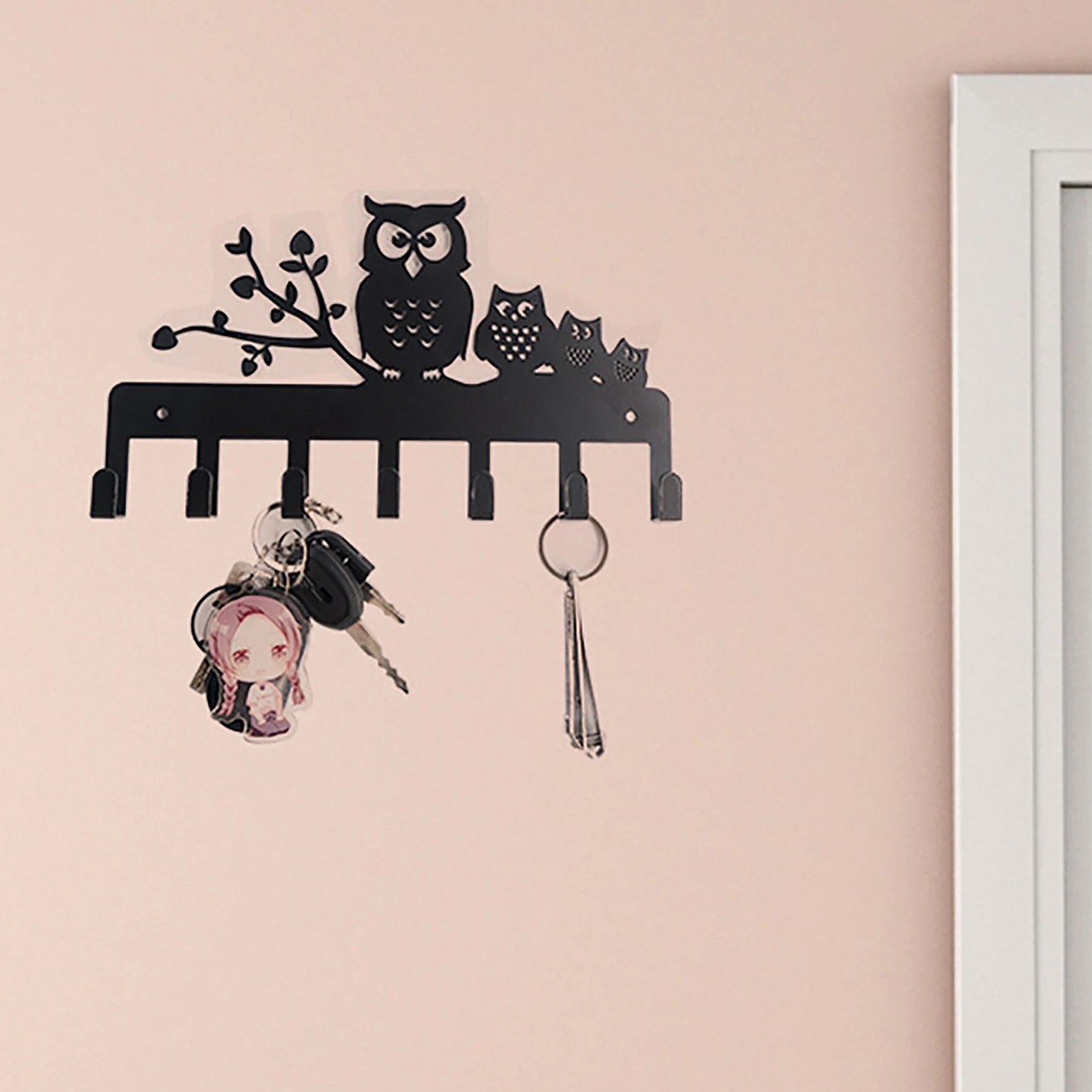 

Keys Holder For Wall Wrought Iron Hooks Rack Vintage Owl Wall Mount Home Decor Key Hanger Decorative With 7 Hooks