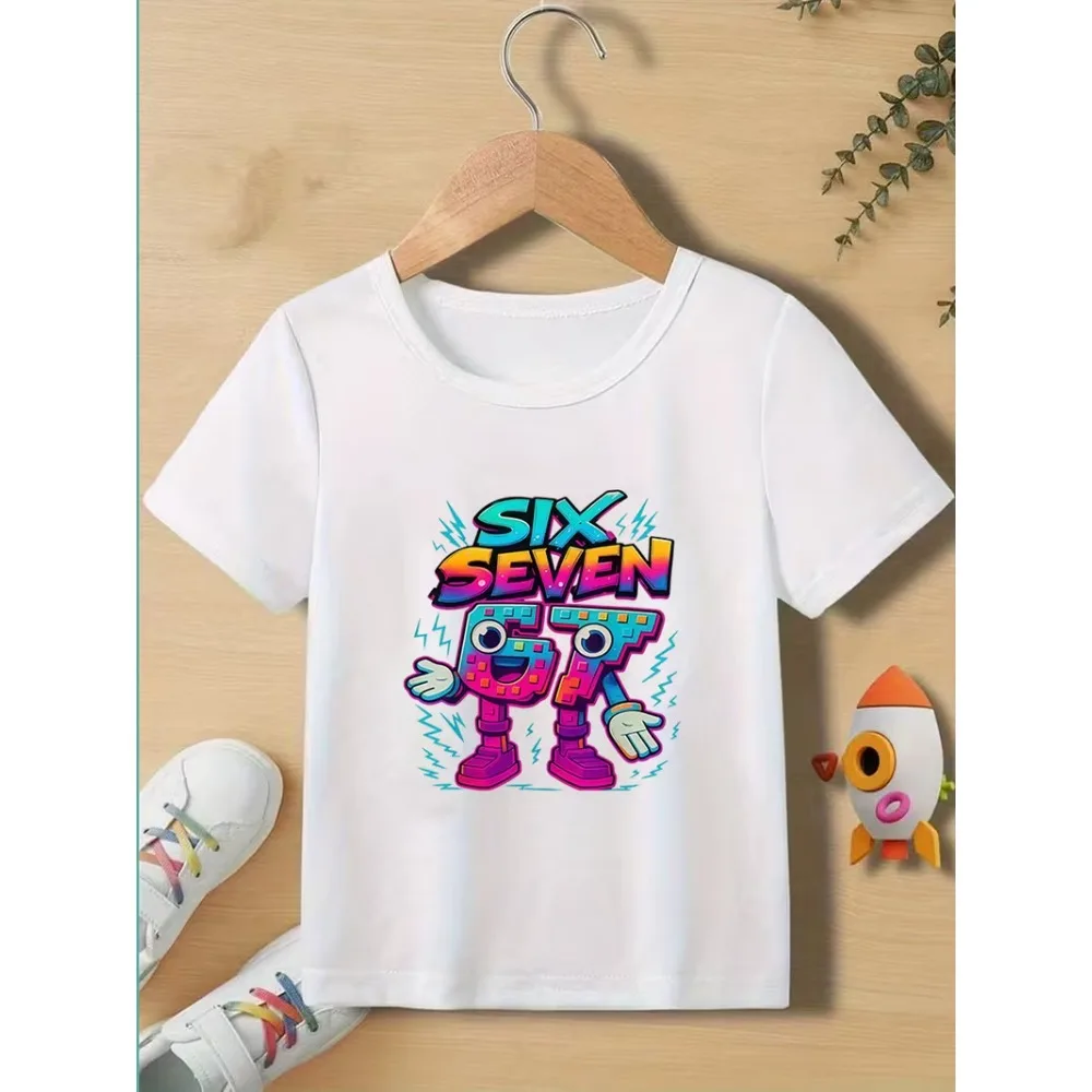 قميص صيفي للأطفال بأكمام قصيرة مطبوع عليه 67677، تي شيرت قطني مريح للأولاد بتصميم عصري