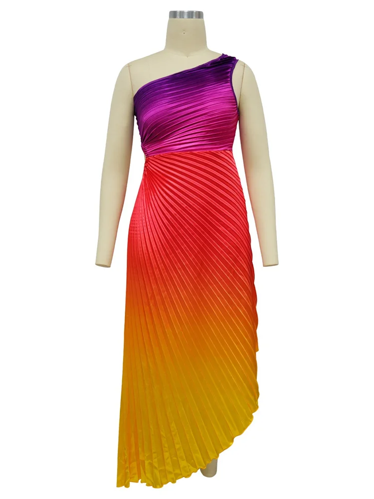 Wmstar Dress Women Wholesale Single Sleeve Elegant Printed  Pleated Hollow Out Maxi Dresses New Style Summer Dropshopping