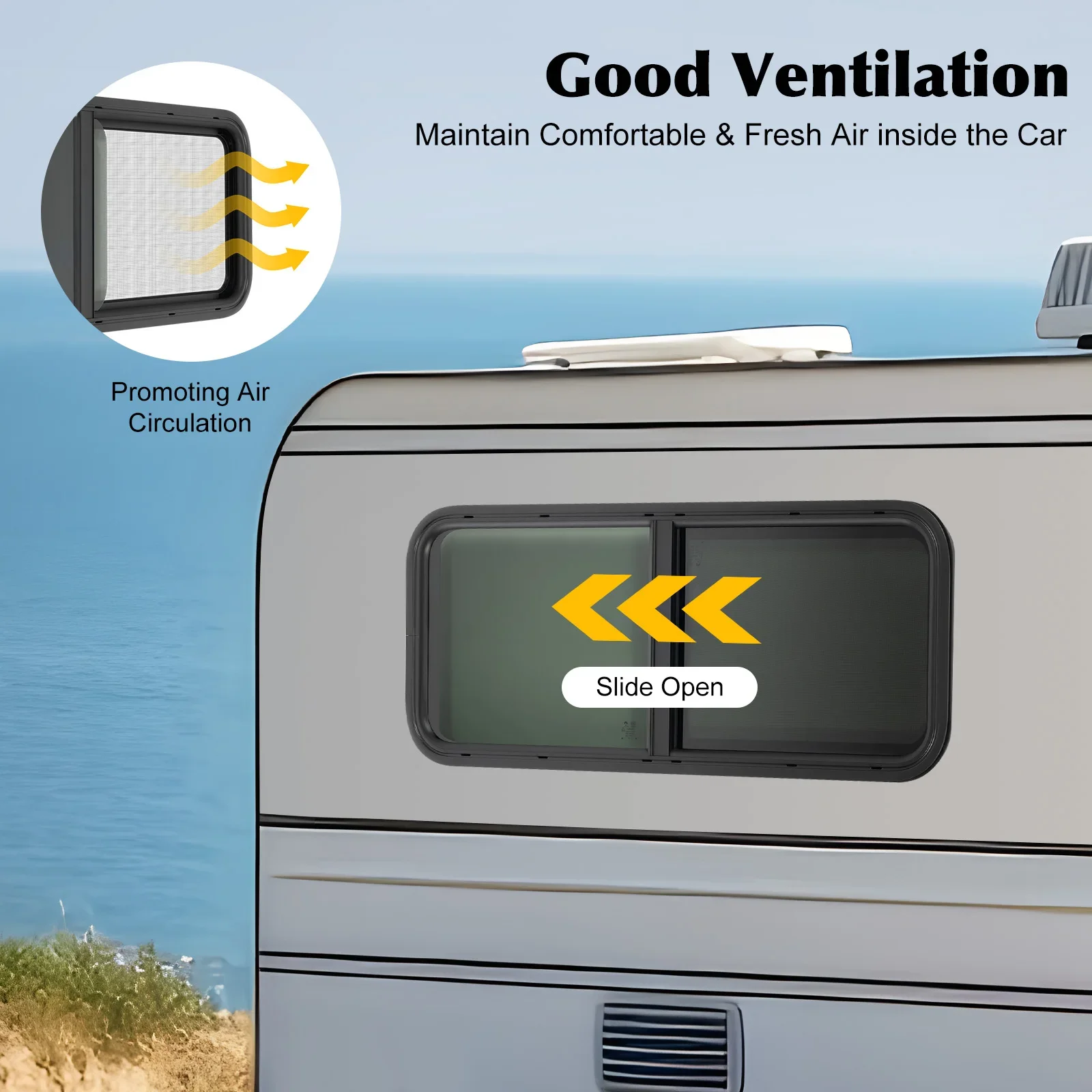 Wohnwagen-Seitenfenster, Schiebefenster mit Insektenschutz, Ersatzfenster für Wohnmobile, Anhänger (1000 x 400mm) – Detail 1