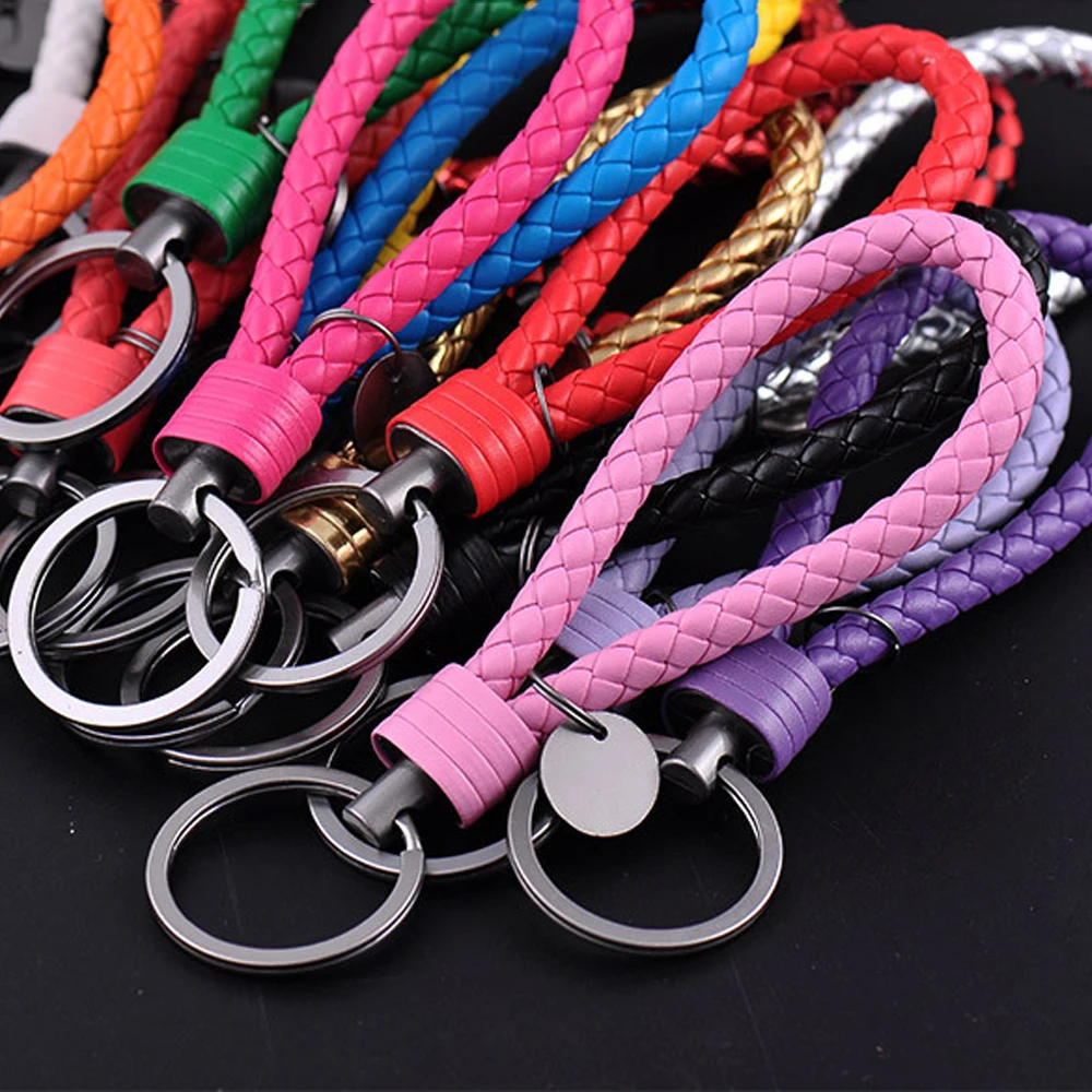 Vibrant PU Leather Woven Rope Keychain - Handmade Accessory and Gift