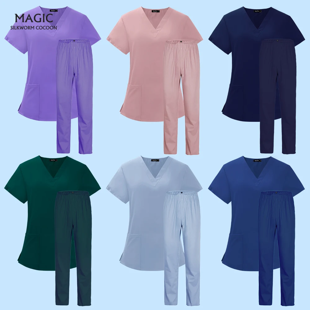 

Elasticity Pet Clinic Nurse workwear High Quality Solid Color Nursing Scrubs Women Uniforms hospital Doctor Work Clothing suits
