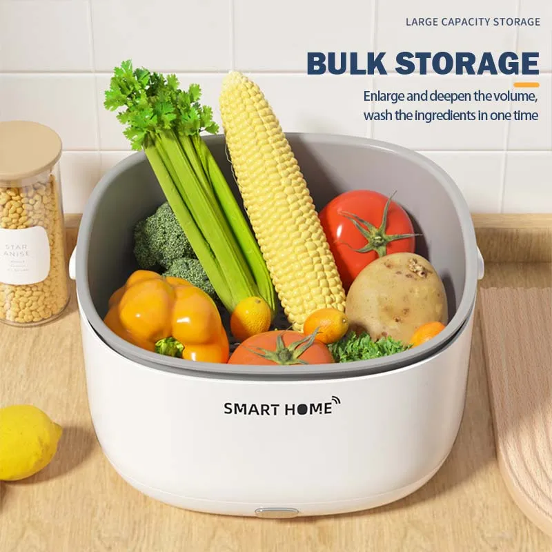 Lavadora de verduras por ultrasonido con mango, cesta purificadora de granos de alimentos, alimentada por baterías, aparatos de cocina para botellas de frutas