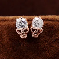 Rose Gold Color Skull Stud Earrings With Sparkling Zircon Cute Hip-Hop Style Street Punk Neutral Earrings For Couples jewelry 1