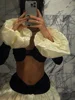 Women Sexy Contrasting Cropped Chest Wrapped Top Suit New Female Pleated Hem Short Bud Skirt Set Elegant Lady Party Club Clothes 1