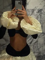 Women Sexy Contrasting Cropped Chest Wrapped Top Suit New Female Pleated Hem Short Bud Skirt Set Elegant Lady Party Club Clothes 1