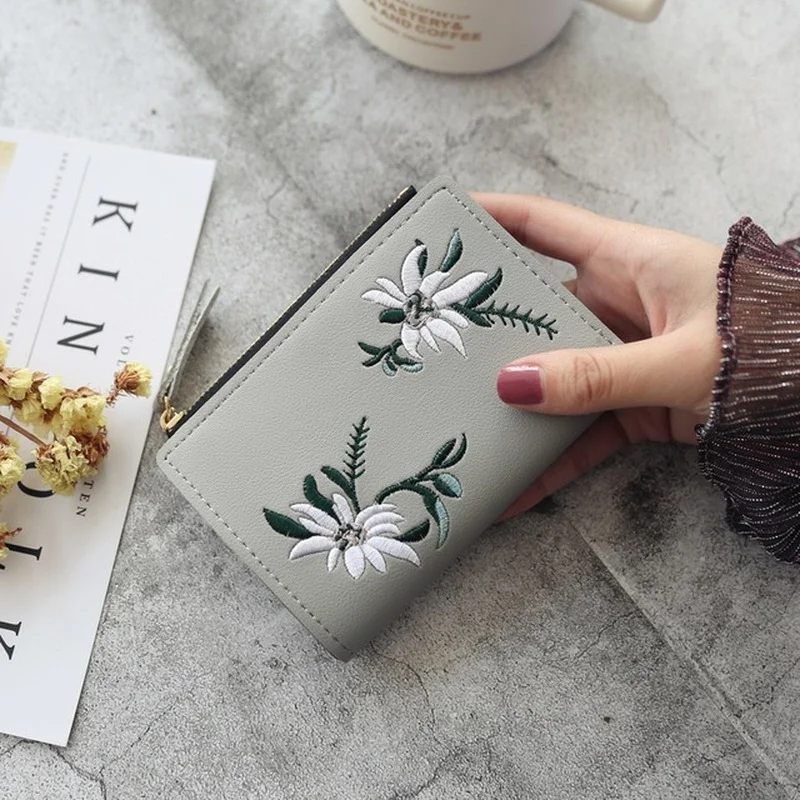 Women Wallet Print Flower Short Wallet Zipper Mini Coin Purse Ladies Small Leather Card Holder
