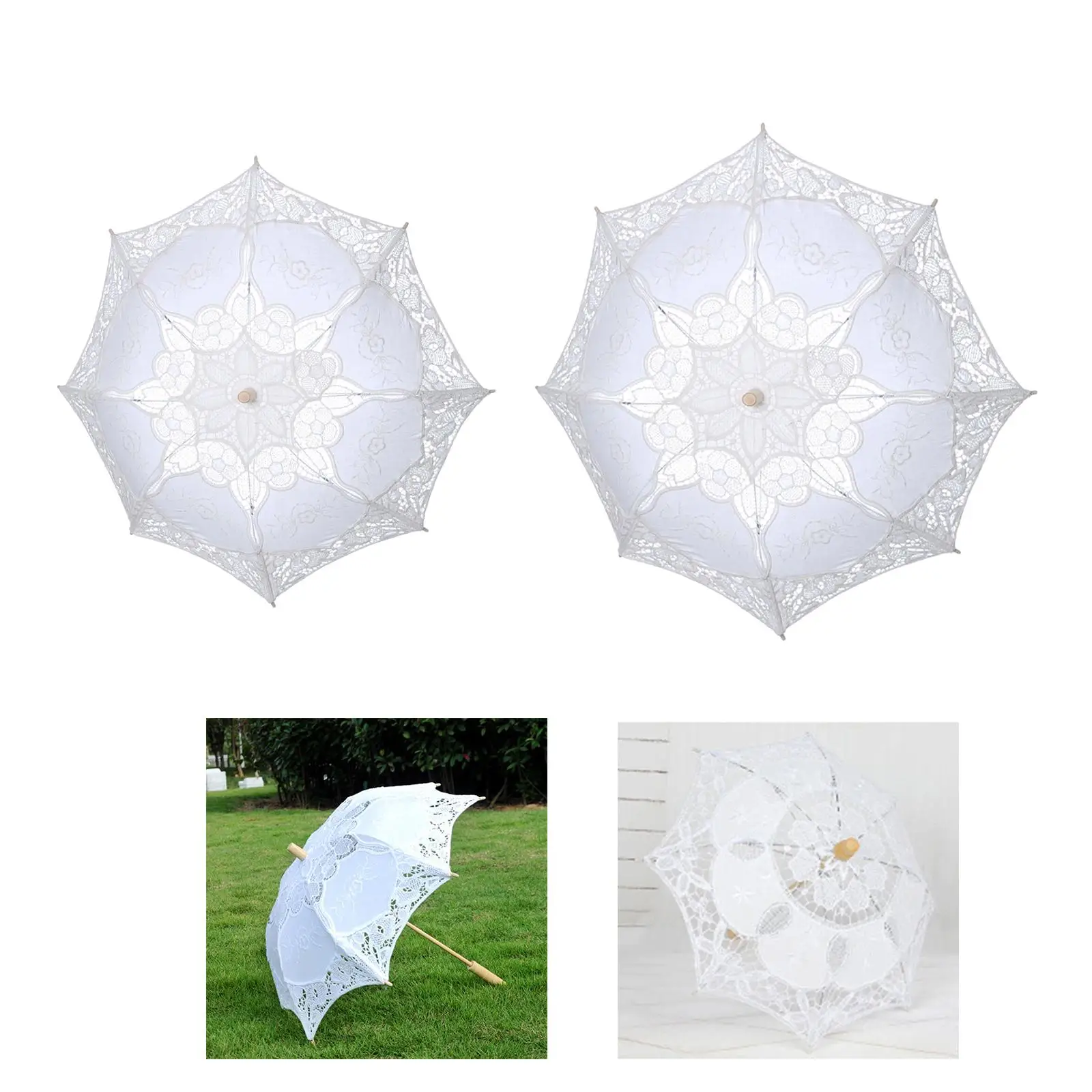 Elegant Lace Umbrella with Wooden Handle for Wedding Photography Prop