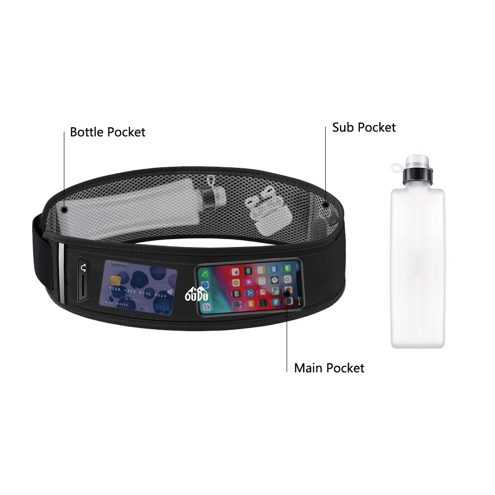 러닝 허리 가방 스포츠 핸드폰 패니 팩 남성 여성 방수 숨겨진 Puch 야외 하이킹 사이클링 휴대용 물병 벨트