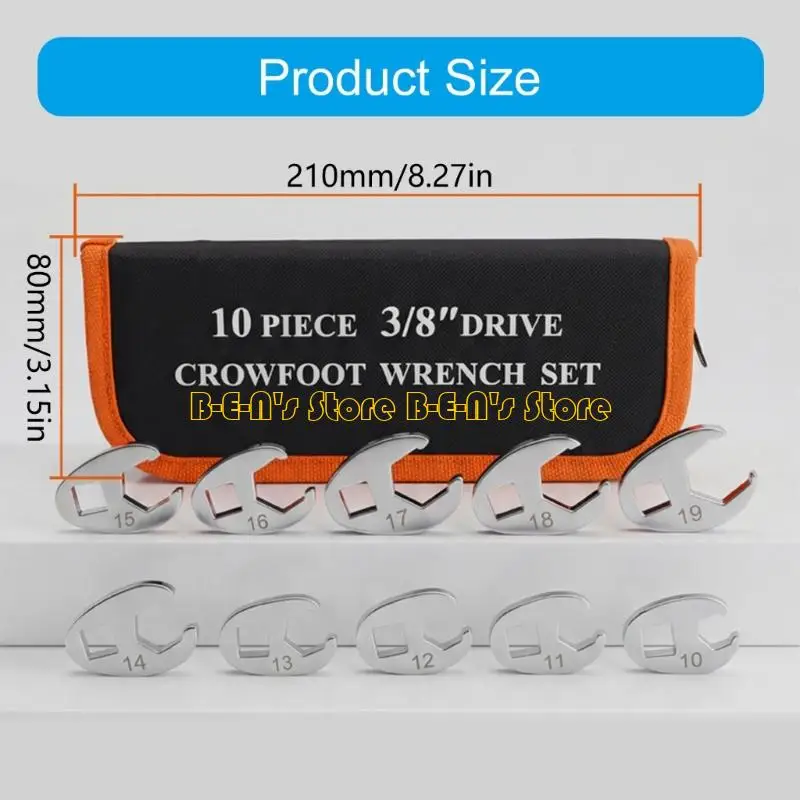 Y1AD 10Pcs 프리미엄 스틸 크로우풋 렌치 3/8'' 드라이브 10mm 19mm 기계공 및 DIY 매니아에게 이상적