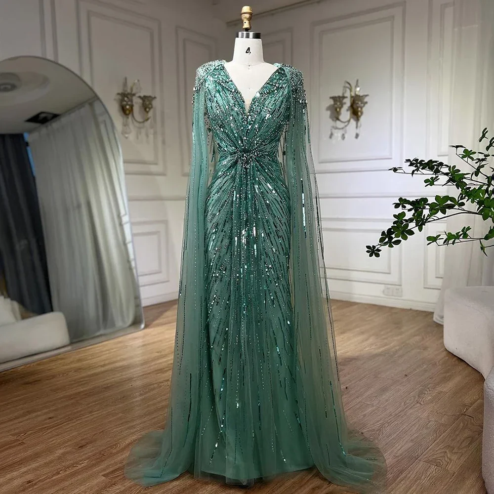 336635-93528c.jpg S45df442278de4f5aac2746abd352ef81f Turquoise Mermaid Evening Dresses Gowns, with Beaded Cape Sleeves Design for Women's Wedding Party Mallzona
