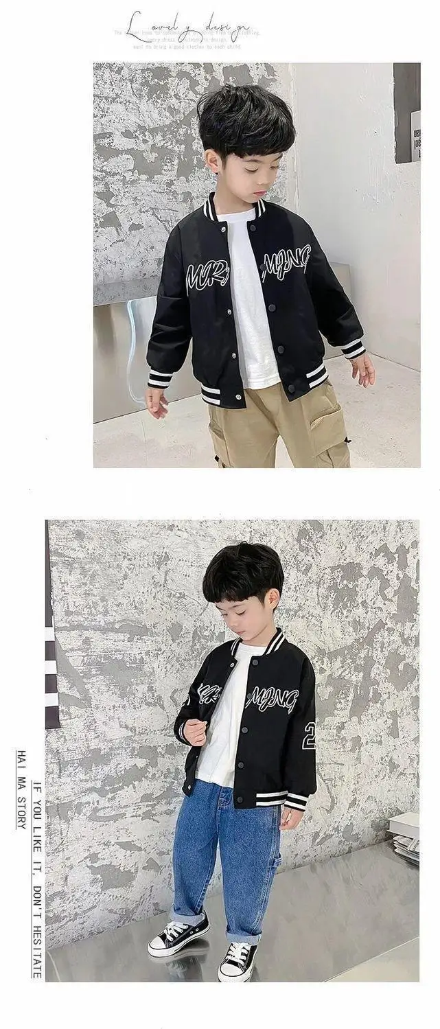 2022 New Fashion Boys Jacket Korean Spring/Autumn Letter  Jacket Boys Baseball Clothing Christmas Birthday Gift 4 5 6 8 10 12 Y pea coat