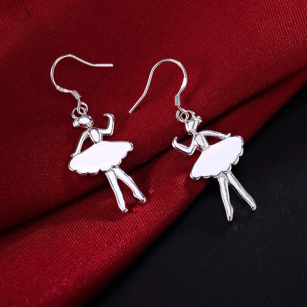 

New 925 sterling Silver Dancing girl Earrings for Women fine Jewelry student Christmas Gifts wedding party