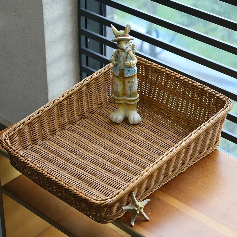 Rectangular Rattan Serving Tray Wicker Woven Basket Bathroom Tray Woven Bread Baskets With Handles Storage Basket For Parties 3