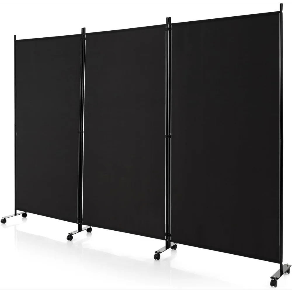 6 Panel Room Divider, 132" Wide x 68" Tall Large Folding Privacy Screen, Rolling Partition Room Partition for Studio Divider