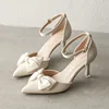 2025 New Medium Heel Heels Womens Shoes Trend Pointed Toe Butterfly Stilettos Elegant Dress Weddings Bridal Party White Designer 1