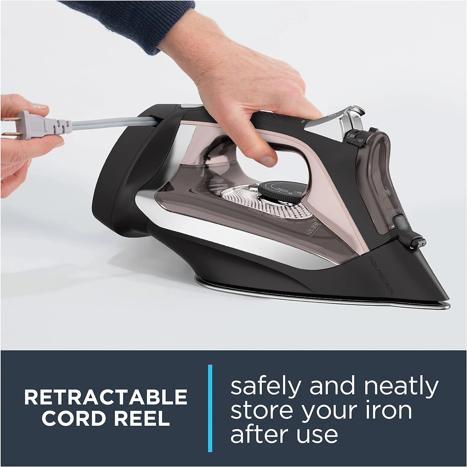 Get stainless steel soleplate steam iron, retractable rope micro steam hole, cotton, wool, linen, 1725 watt portable, ironing 6