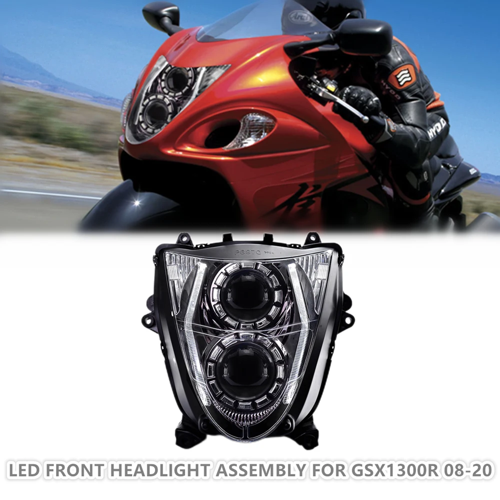 VITCIK Motorcycle Headlight Assembly for Suzuki GSXR1300 GSX-R 1300 GSXR 1300 Hayabusa 1997-2007 Head Light Lamp Assembly Kit Black 