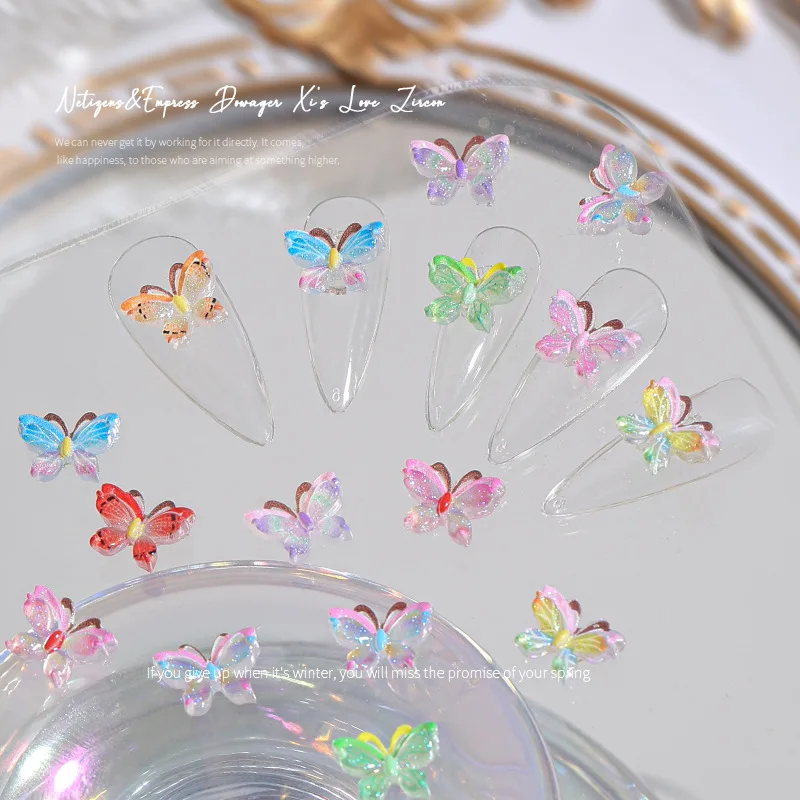 

20pcs Nail Kawaii Charms Accessories Resin Colorful Gradient Butterfly Nail Art Cartoon Decorations Rhinestone DIY Nail Supplies