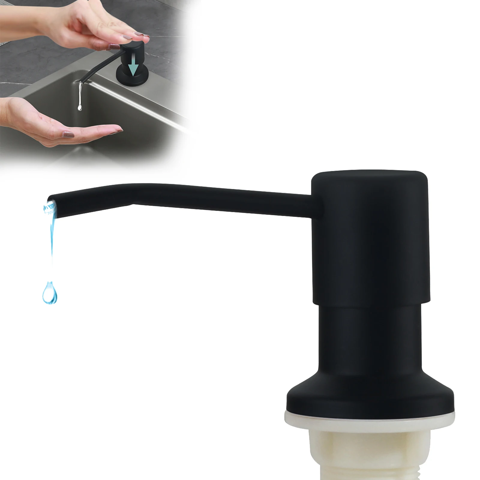 304 Stsninless Steel Kitchen Sink Built in Soap Dispenser Dish Soap Press Pump Head with Extension Tube kit Brushed Nickel
