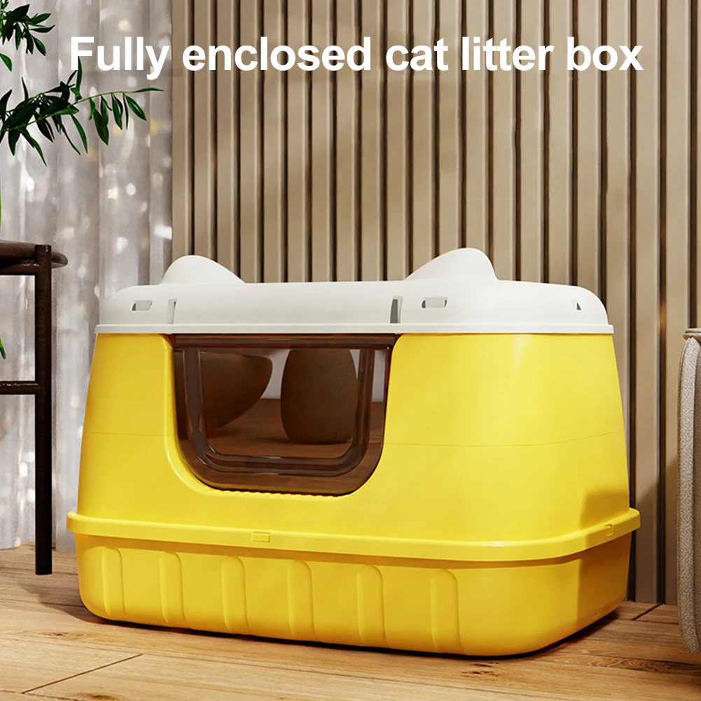 Cat Toilet Enclosed Cat Litter Pan Anti Splashing Kitty Litter Tray with Scoop for Larger Cat Breeds Or Multiple Cat Households