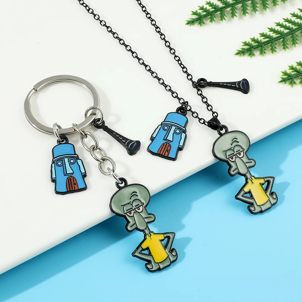 Spongebob Squarepants Squidward Tentacles Collana Portachiavi Set Di Gioielli Accessori Kawaii Giocattolo Ragazza Ragazzo Regalo