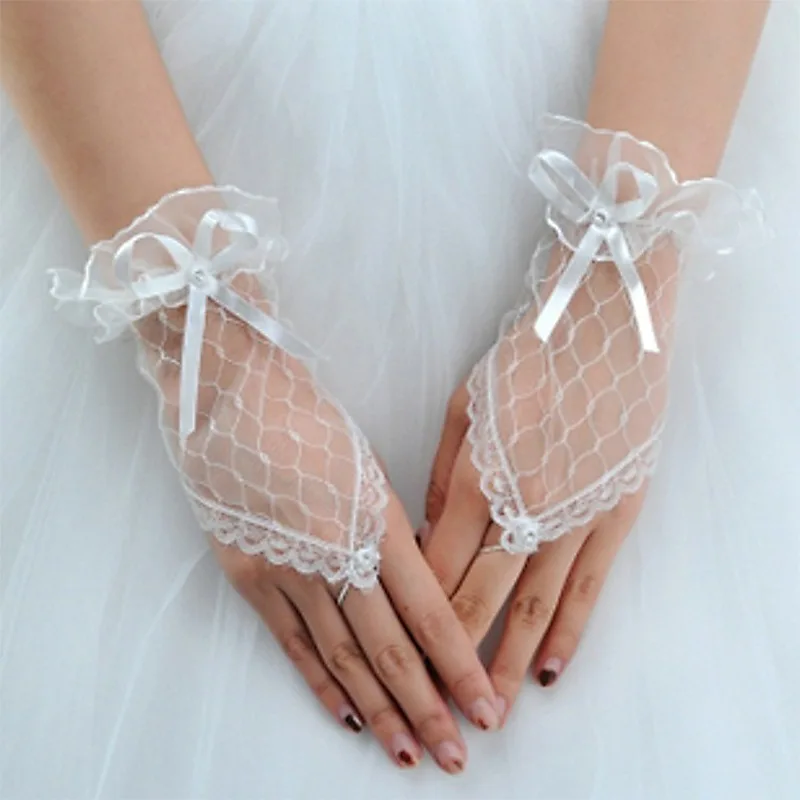 Girls First Communion with Bow Floral Lace Gloves Princess For Wedding Flower Girls Pageant Party