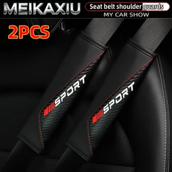 Carbon Fiber PU Leather Car Shoulder Guard Kit with Red Lettering - Sport Safety Belt Accessory (Black 2pcs)