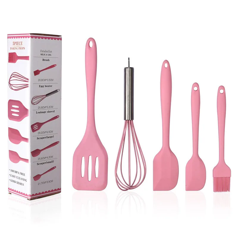 5Pcs Silicone Cooking Tool Sets, Heat-Resistant Kitchen Utensils-Spatula Scrapers Egg Beater Oil Brush