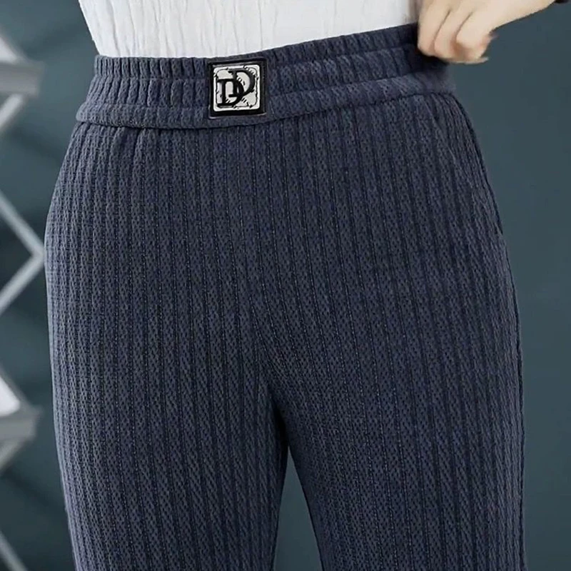 Autumn Winter Plus Velvet Straight Pants Women Letter Print Loose Vintage Sweatpants Office Lady High Waist Corduroy Pantalones